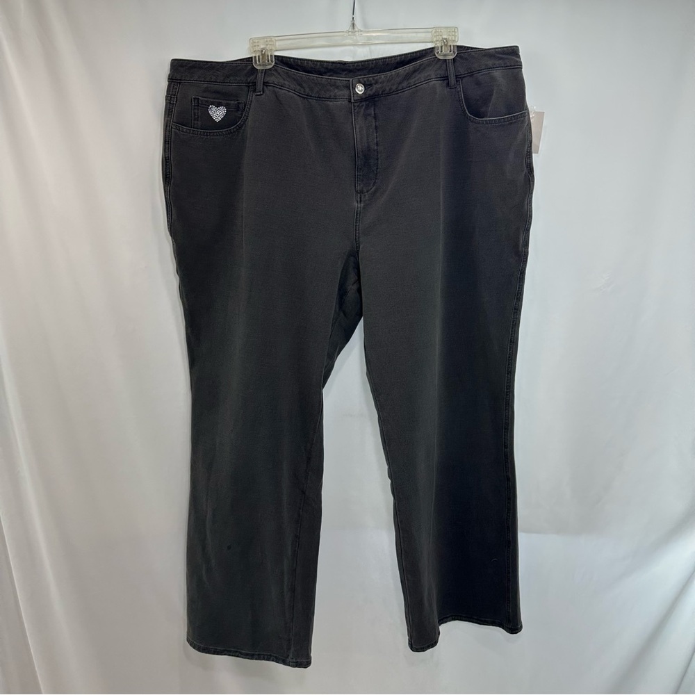 Quacker Factory Gray Pants Women’s 28W French Terry Knit Rhinestone Stretch NWT